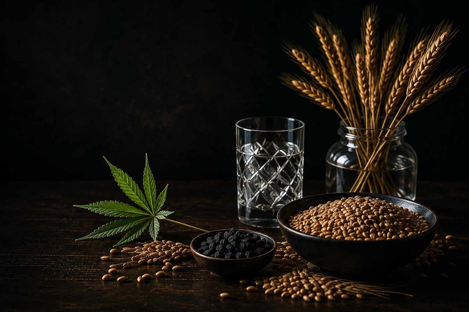 Ingredients arranged on a dark table